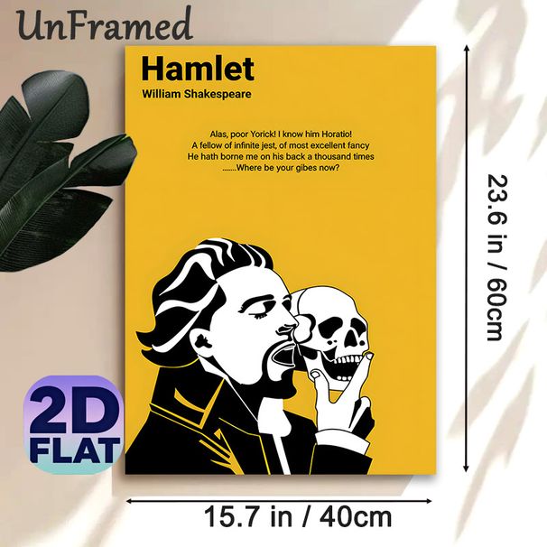 Hamlet Themed Painting Poster, Stylized Minimalist Graphic Poster, Featuring Hamlet With Yorick's Skull And Classic Literary Quote, Elegant Literary_maomaolike.com