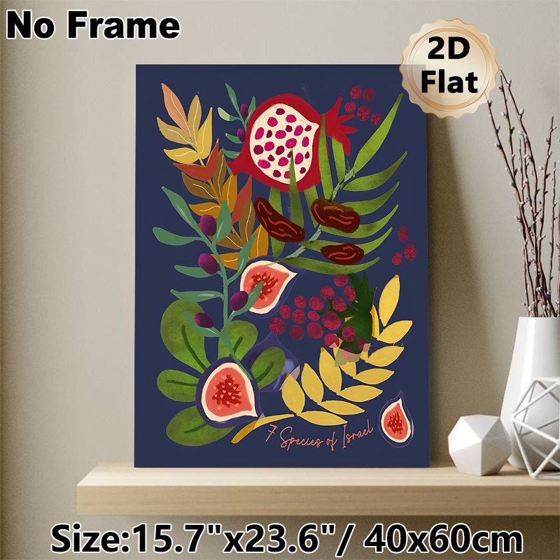 Fruit & Foliage Themed Painting Poster, Vibrant Hand-drawn Colorful Pomegranate, Fig & Berry Arrangement Poster, Eye-catching Botanical Decor For_maomaolike.com