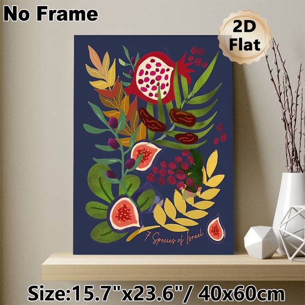 Fruit & Foliage Themed Painting Poster, Vibrant Hand-drawn Colorful Pomegranate, Fig & Berry Arrangement Poster, Eye-catching Botanical Decor For_maomaolike.com