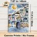 Mediterranean Hillside Town Painting Poster, Soft Watercolor Pastel-toned Clustered Hillside Buildings With Sun Poster, Warm Artistic Decor Suitable_maomaolike.com