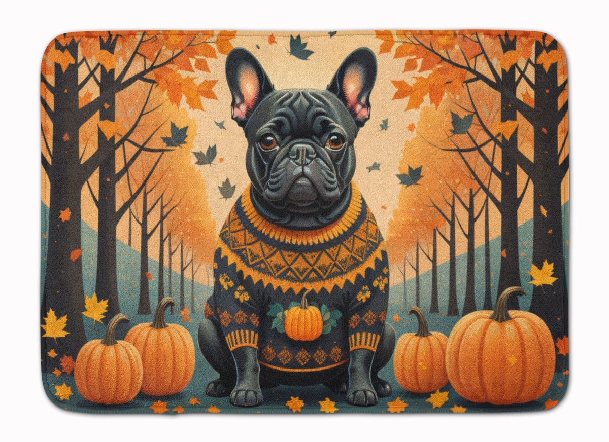 Black French Bulldog Fall Memory Foam Kitchen Mat Machine Washable Anti-Fatigue Mat Cushion Comfort Bath Mat Or Kitchen Rug_maomaolike.com