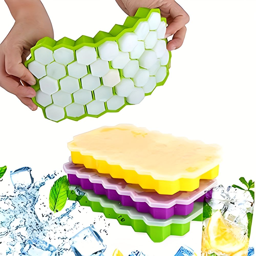3-Pack Honeycomb Ice Cube Trays with Lids, Plastic Reusable Ice Cube Molds, Small Silicone Ice Cube Maker for Freezer_maomaolike.com