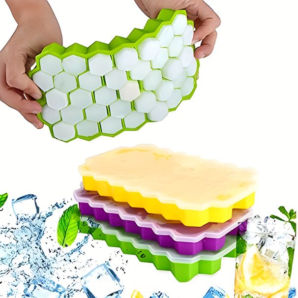 3-Pack Honeycomb Ice Cube Trays with Lids, Plastic Reusable Ice Cube Molds, Small Silicone Ice Cube Maker for Freezer_maomaolike.com