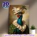 Anthropomorphic Peacock Painting Poster, Rich-hued Realistic Oil-style Poster, Elegant Peacock With Pearl-trimmed Hat & Ruffled Collar, Sophisticated_maomaolike.com