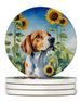 English Foxhound In Sunflowers Large Sandstone Coasters Pack Of 4 Absorbent Round Coasters Decor Gifts For Men Or Women, 4 In, Multicolor_maomaolike.com