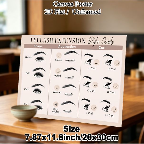 Eyelash Extension Style Guide Painting Poster, Clean Illustrative Lash Guide Poster, Comprehensive Reference Of Lash Shapes, Applications & Curls_maomaolike.com