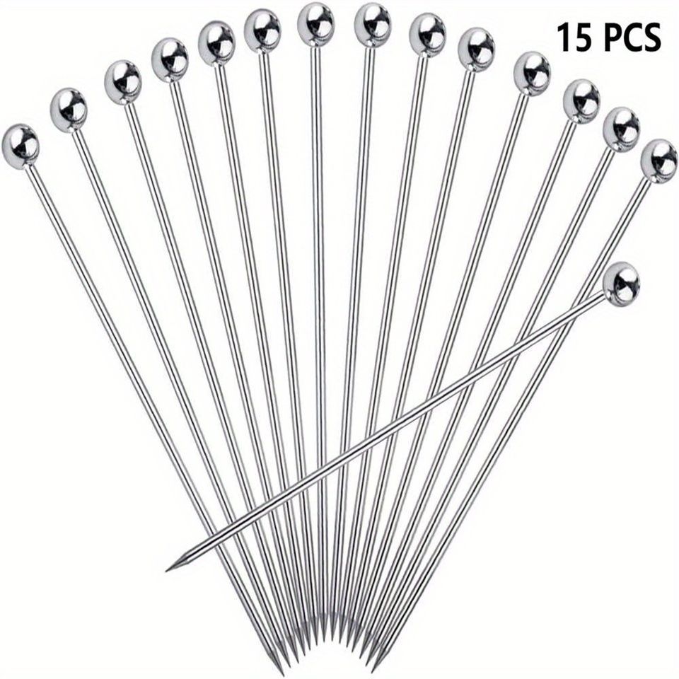 15 Pcs/pack Stainless Steel Toothpicks Reusable Tail Skewers Garnish Glass, Bloody Mary Skewers, Metal Martini Cups_maomaolike.com