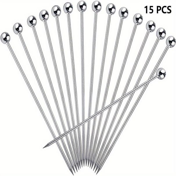 15 Pcs/pack Stainless Steel Toothpicks Reusable Tail Skewers Garnish Glass, Bloody Mary Skewers, Metal Martini Cups_maomaolike.com