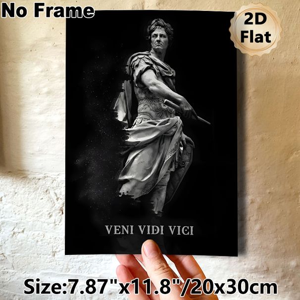 Roman Emperor Themed Painting Poster, Monochrome Vintage Sculpture Style Poster, Classic "Veni Vidi Vici" Historical Quote Design, Ideal For Home_maomaolike.com