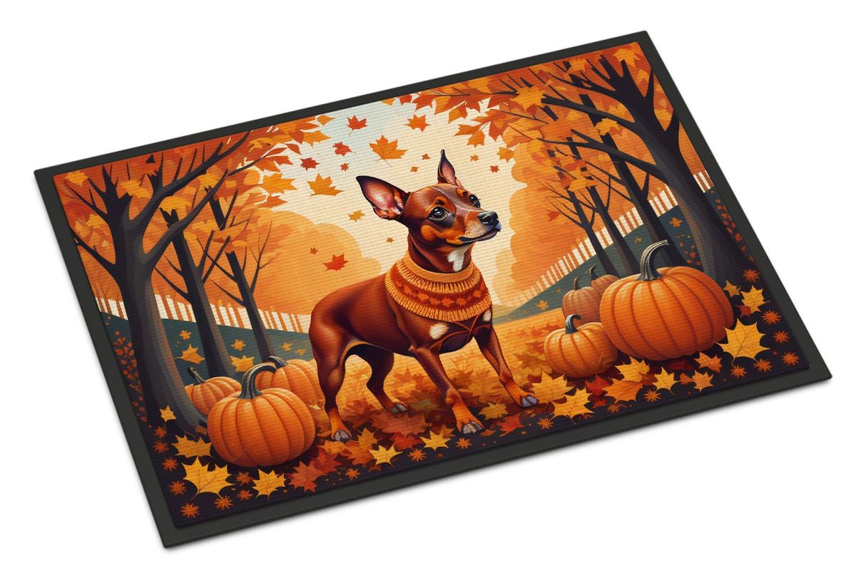 Red Miniature Pinscher Fall Doormat Front Door Mat Indoor Outdoor Rugs For Entryway, Non Slip Washable Low Pile, 24H X 36W_maomaolike.com
