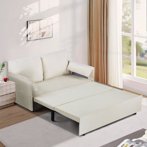 63inch Variable Sofa Bed With Double Armrest,
Beige Velvet Fabric Sofa Bed,
Pull-down 80inch Comfortable Large Bed_maomaolike.com