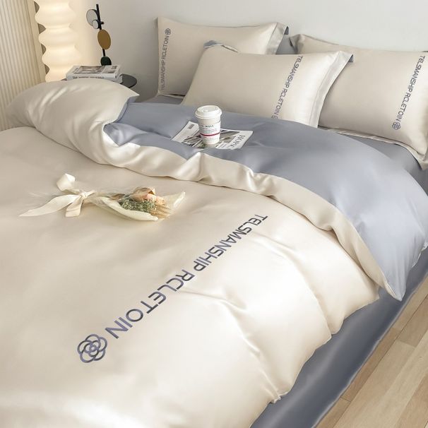 Washed Ice Four-Piece Light Luxury Cool Silk Duvet Cover Bed Sheet Dormitory 4-Piece Bedding Set Manufacturer Wholesale_maomaolike.com