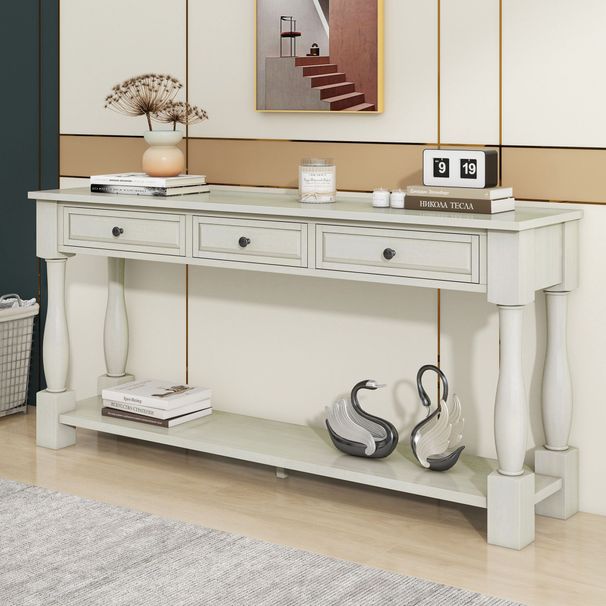 Console Table 63" Long Console Table With Drawers And Shelf For Entryway,Hallway,Living Room_maomaolike.com