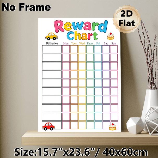 Reward Chart Painting Poster, Vibrant Cartoon Car & Cake Themed Poster, Practical Tool For Tracking Daily Behaviors, Ideal For Home Use_maomaolike.com