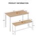 Industrial Dining Table Set With 2 Benches, Kitchen Counter Table For Breakfast, Living Room & Party Room, Natural & White, 43.3"L X 23.6"W X 29.9"H_maomaolike.com