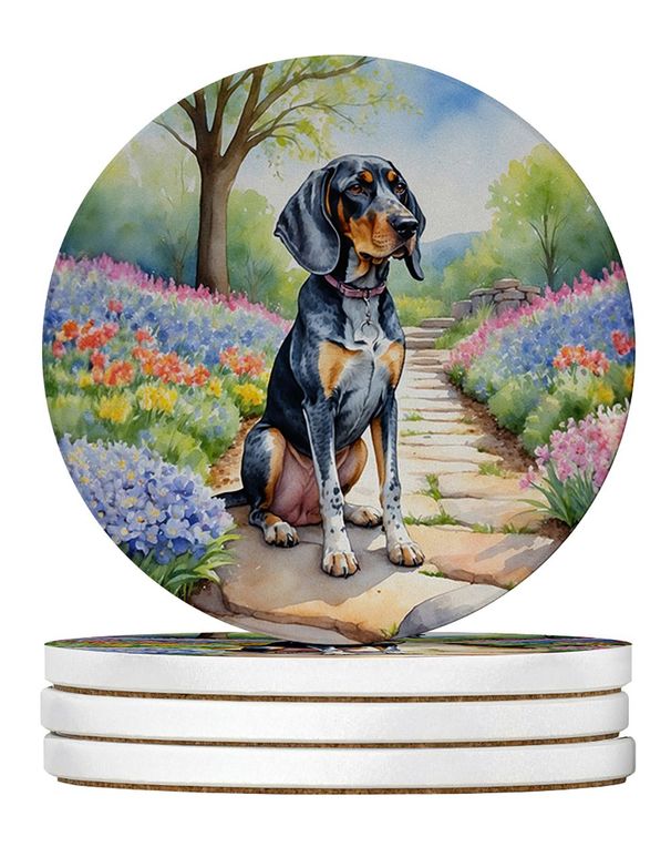 Bluetick Coonhound Spring Path Large Sandstone Coasters Pack Of 4 Absorbent Round Coasters Decor Gifts For Men Or Women, 4 In, Multicolor_maomaolike.com