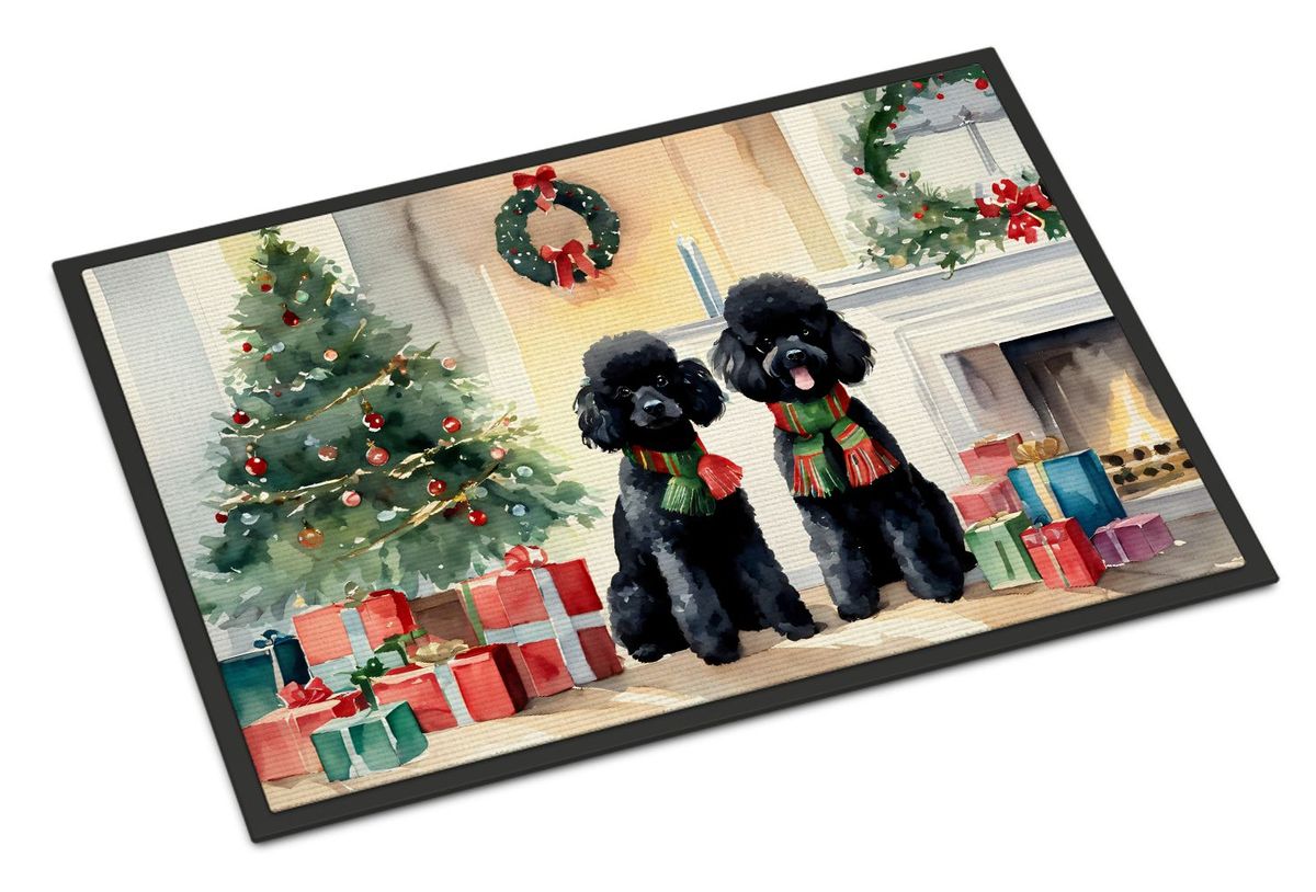 Poodle Cozy Christmas Doormat Front Door Mat Indoor Outdoor Rugs For Entryway, Non Slip Washable Low Pile, 24H X 36W_maomaolike.com
