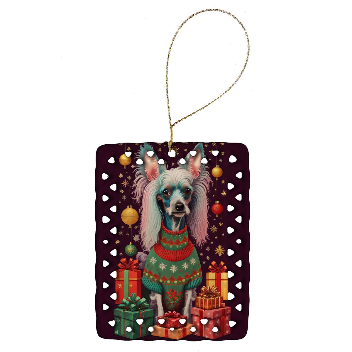 Chinese Crested Holiday Christmas Porcelain Ornament Christmas Tree Hanging Decorations For Home Christmas Holiday, Rectangle, Gift, Multicolor_maomaolike.com