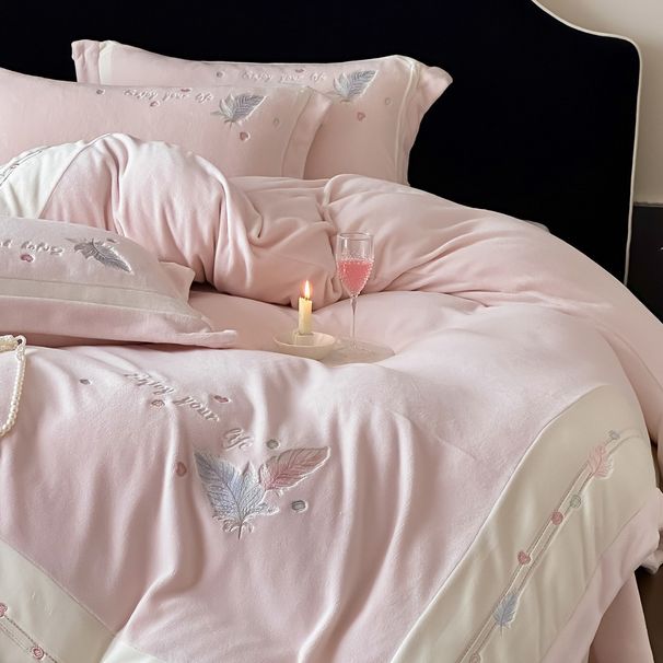 Fleece-Lined Thickened Autumn Winter Warm Milk Velvet Four-Piece Set Double-Sided Coral Fleece Duvet Cover Bed Sheet Fresh Simple_maomaolike.com