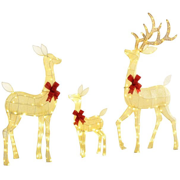 4.5ft 3-Piece Light Up Christmas Deer Family Set Of 3, Lighted Reindeer Christmas Decorations With 2 LED Light Modes, Stakes, Zip Ties For Indoor, Outdoor, Yard, Lawn_maomaolike.com