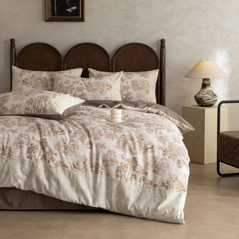 Nordic Vintage Boho Soft Romantic! Class A Yarn-dyed Cotton-linen French Four-piece Set With All-cotton Lace Duvet_maomaolike.com