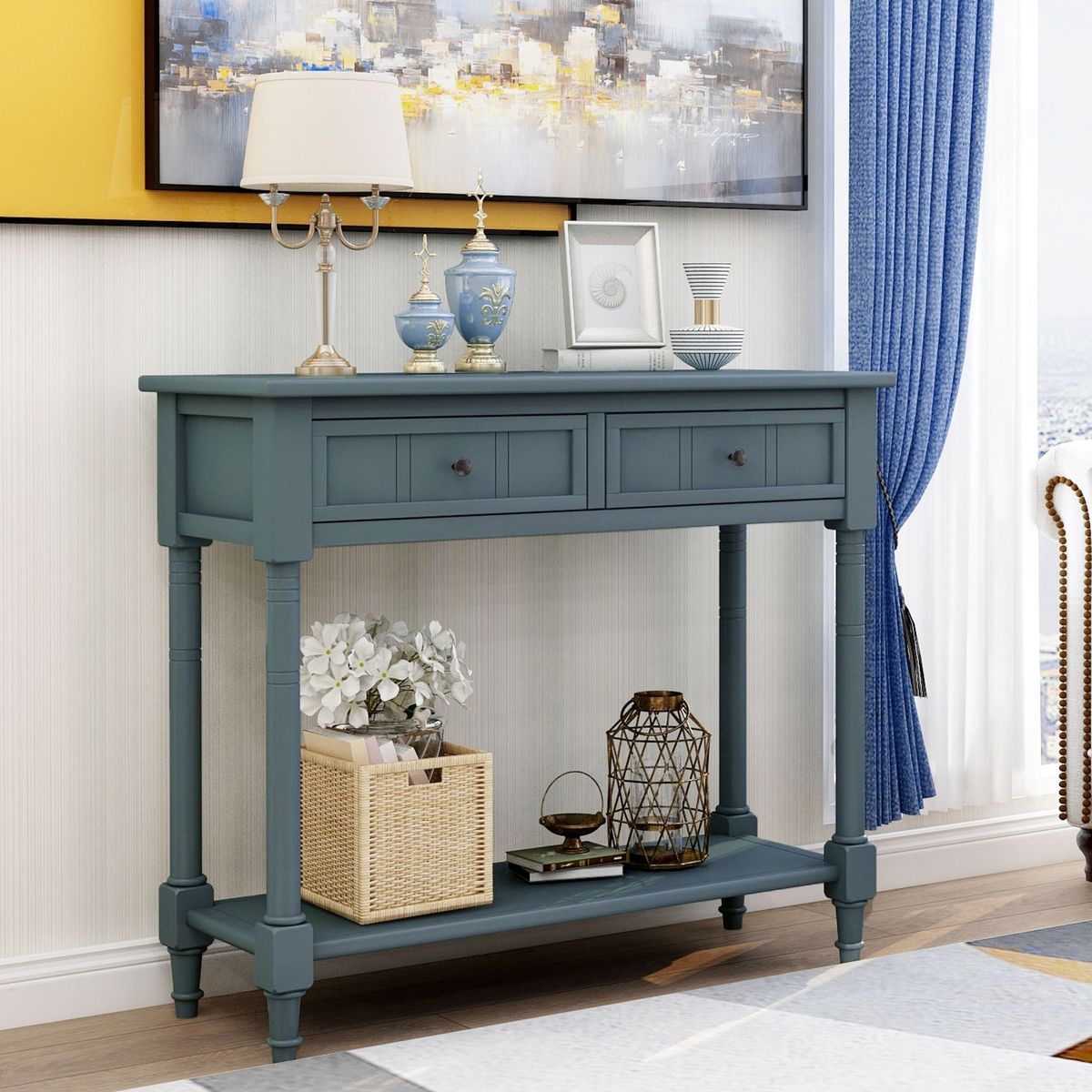 Daisy Series Console Table Traditional Design With Two Drawers And Bottom Shelf_maomaolike.com