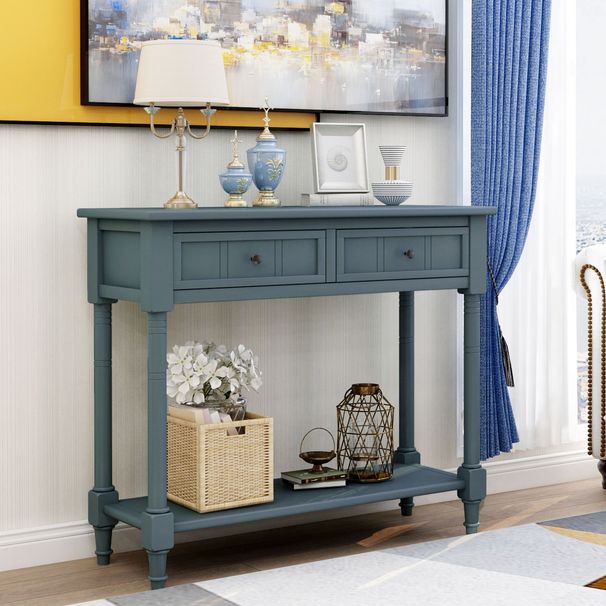 Daisy Series Console Table Traditional Design With Two Drawers And Bottom Shelf_maomaolike.com