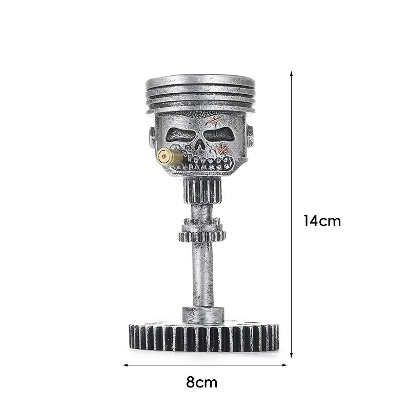 Resin Craft Skull Statue With Piston Gear Element, Compact Decorative Small Ornament For Household Desktop Layout
_maomaolike.com