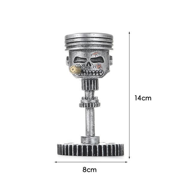 Resin Craft Skull Statue With Piston Gear Element, Compact Decorative Small Ornament For Household Desktop Layout
_maomaolike.com