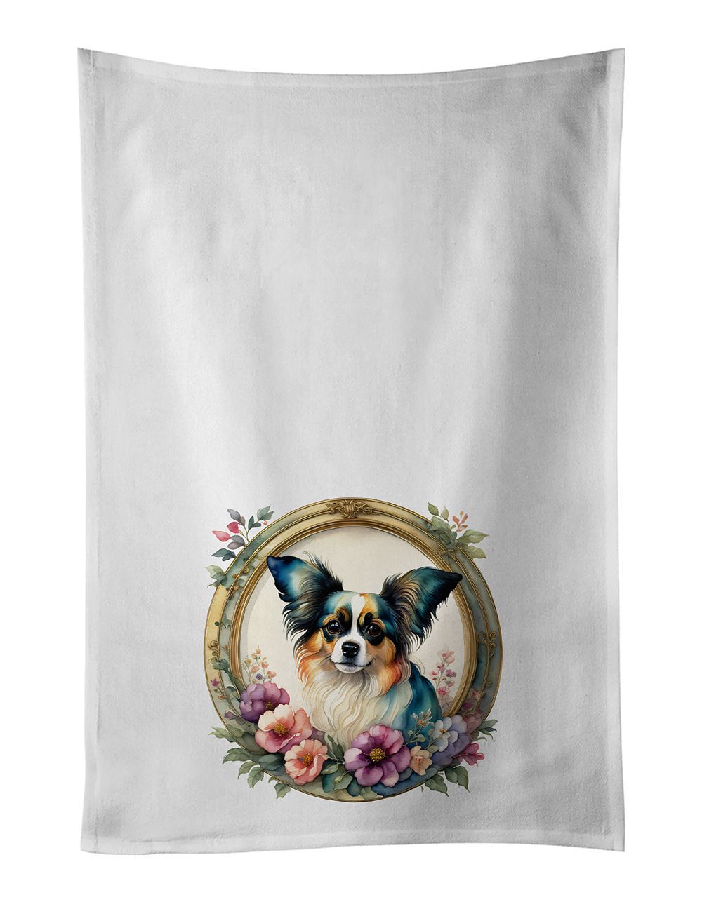 Papillon And Flowers Kitchen Towel Set Of 2 White Dish Towels Decorative Bathroom Hand Towel For Hand, Face, Hair, Yoga, Tea, Dishcloth, 19 X 28", White_maomaolike.com