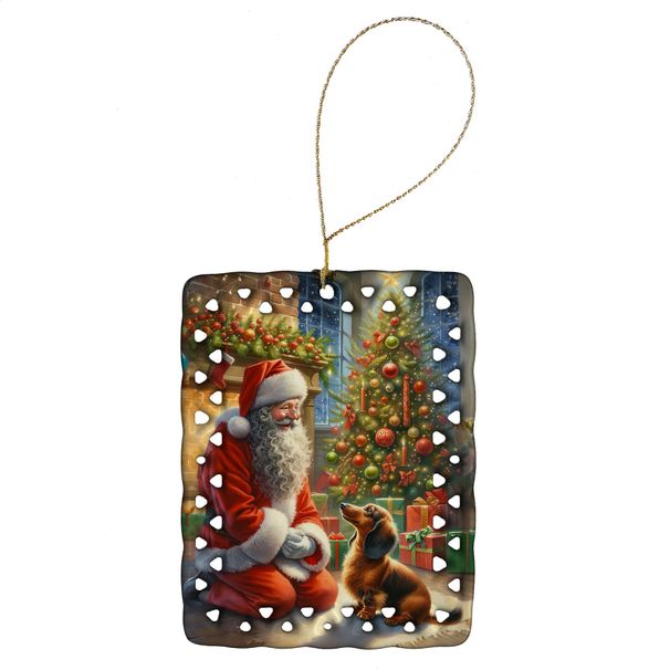 Dachshund And Santa Claus Porcelain Ornament Christmas Tree Hanging Decorations For Home Christmas Holiday, Rectangle, Gift, Multicolor_maomaolike.com
