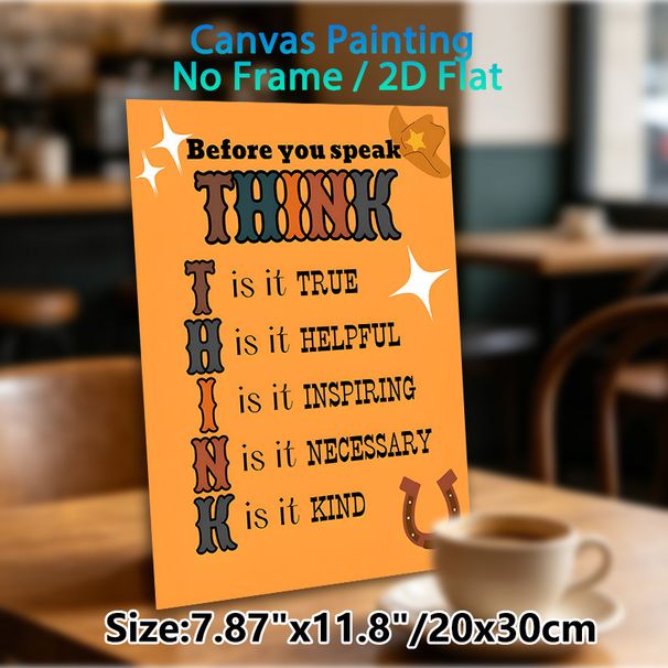 Western Cowboy Themed THINK Motivational Painting Poster, Vibrant Retro Typographic Inspirational Quote Poster, Promotes Mindful Communication, Ideal_maomaolike.com
