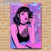 Anime Girl Selfie Painting Poster, Vibrant Neon Cyber-Style Bathroom Scene Poster, Eye-catching Trendy Decor For Bedroom, Living Room_maomaolike.com