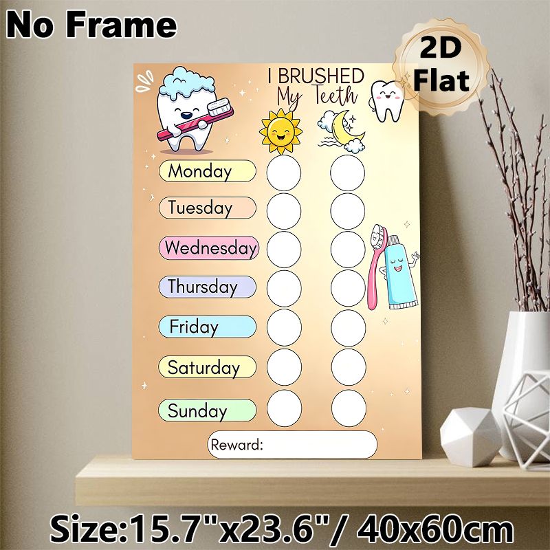 Tooth Brushing Reward Chart Painting Poster, Cute Cartoon-style Colorful Oral Care Poster, Practical Tracker To Build Regular Tooth-brushing Habits_maomaolike.com