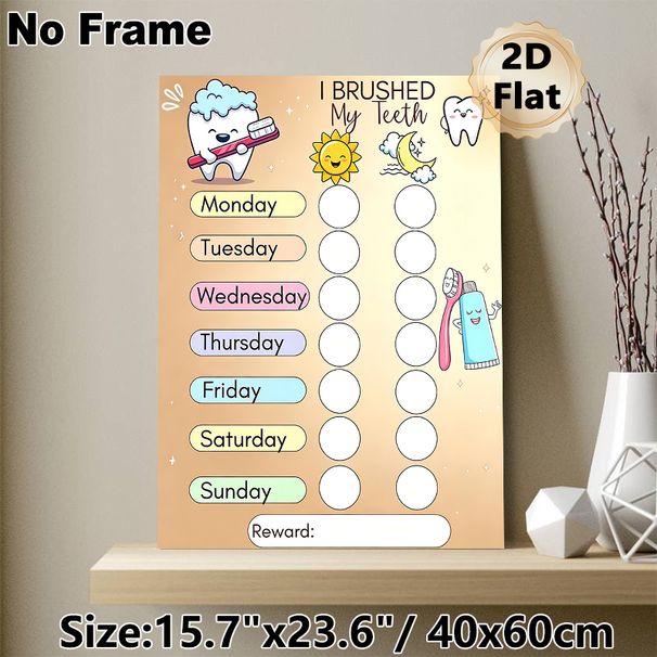 Tooth Brushing Reward Chart Painting Poster, Cute Cartoon-style Colorful Oral Care Poster, Practical Tracker To Build Regular Tooth-brushing Habits_maomaolike.com