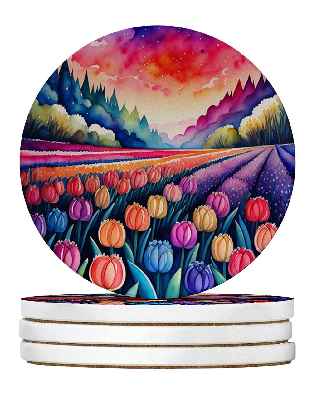 Colorful Hyacinths Large Sandstone Coasters Pack Of 4 Absorbent Round Coasters Decor Gifts For Men Or Women, 4 In, Multicolor_maomaolike.com