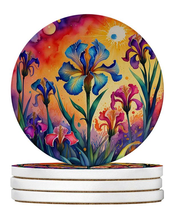 Colorful Iris Large Sandstone Coasters Pack Of 4 Absorbent Round Coasters Decor Gifts For Men Or Women, 4 In, Multicolor_maomaolike.com