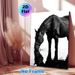 Black Horse Drinking Painting Poster, Monochrome Realistic Horse & Water Reflection Poster, Tranquil Elegant Wall Art, Suitable For Living Room_maomaolike.com