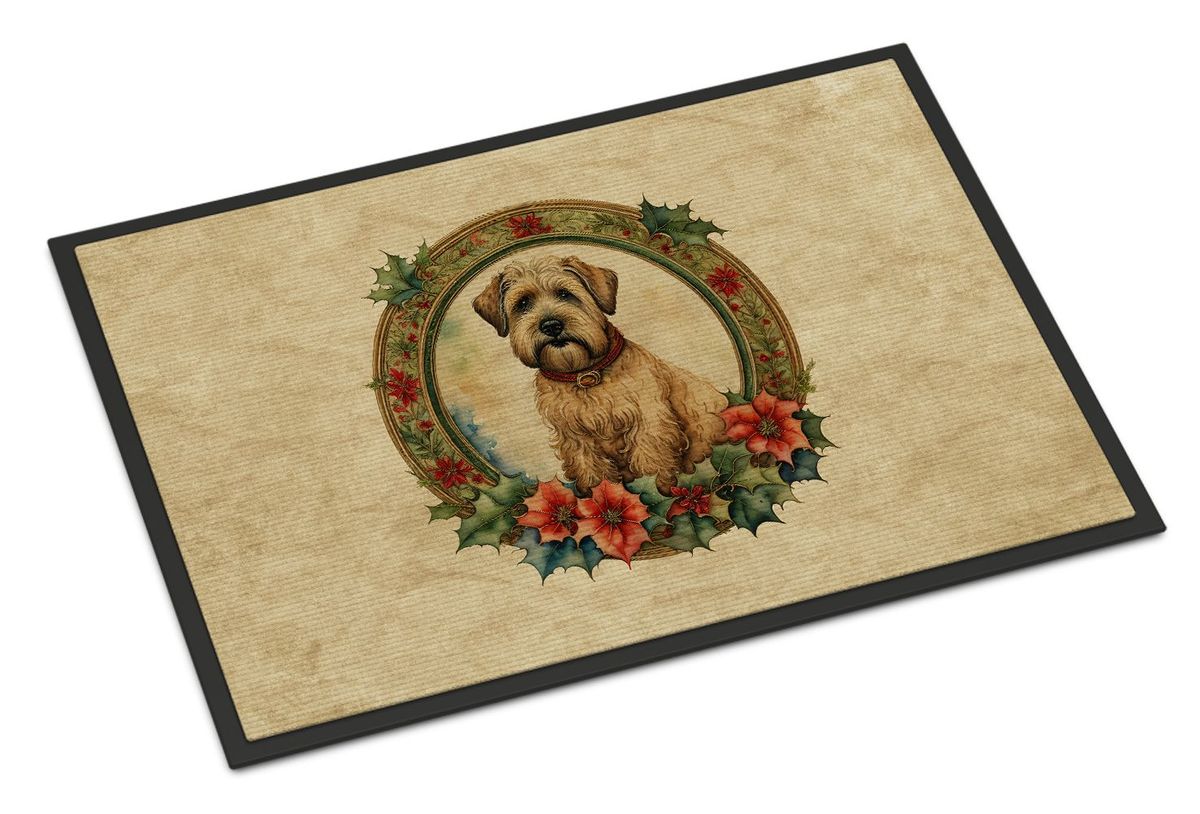 Wheaten Terrier Christmas Flowers Doormat Front Door Mat Indoor Outdoor Rugs For Entryway, Non Slip Washable Low Pile, 24H X 36W_maomaolike.com