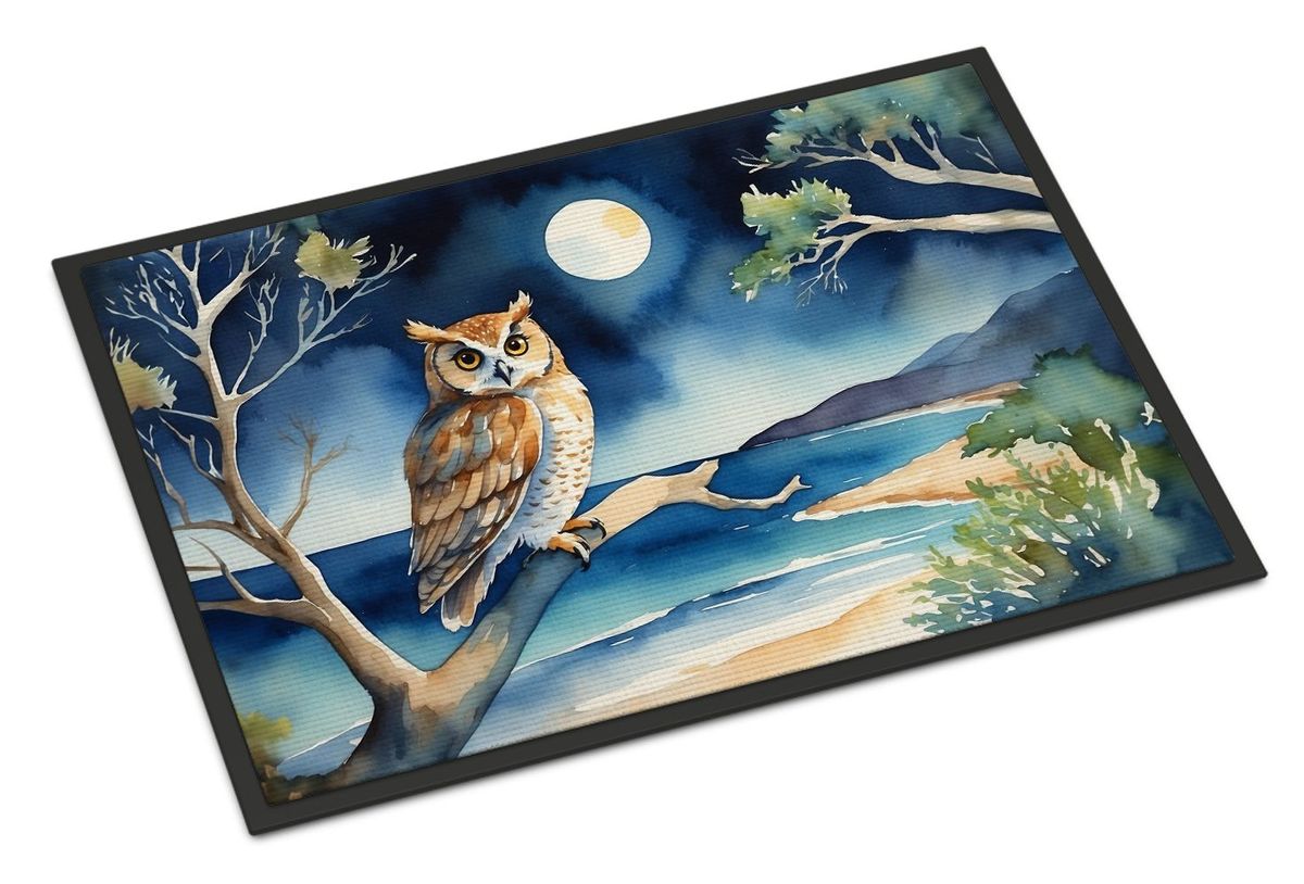Owl Perched In Coastal Tree Doormat Front Door Mat Indoor Outdoor Rugs For Entryway, Non Slip Washable Low Pile, 24H X 36W_maomaolike.com