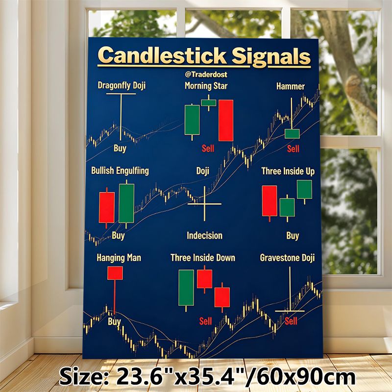 Candlestick Signals Painting Poster, Clear Educational Color-coded Stock Trading Patterns Poster, Practical Trading Analysis Guide Ideal For Office_maomaolike.com