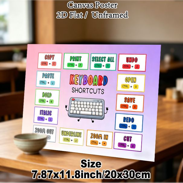 Keyboard Shortcuts Painting Poster, Colorful Cartoon-style Keyboard Guide Poster, Clear Shortcut Reference To Boost Work Efficiency, Ideal For Office_maomaolike.com