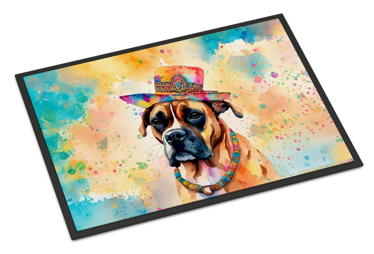 Boxer Hippie Dawg Doormat Front Door Mat Indoor Outdoor Rugs For Entryway, Non Slip Washable Low Pile, 24H X 36W_maomaolike.com