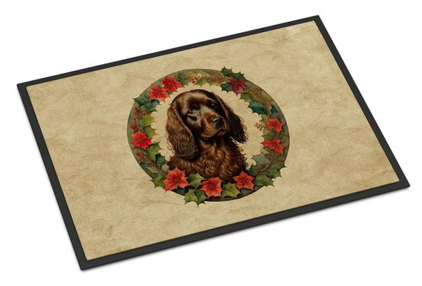 Boykin Spaniel Christmas Flowers Doormat Front Door Mat Indoor Outdoor Rugs For Entryway, Non Slip Washable Low Pile, 24H X 36W_maomaolike.com