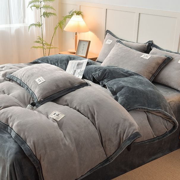 Milk Velvet Solid Color Four-Piece Set Thickened Winter Coral Fleece Double-Sided Duvet Cover Fleece-Lined Warm Flannel Bed Sheet_maomaolike.com
