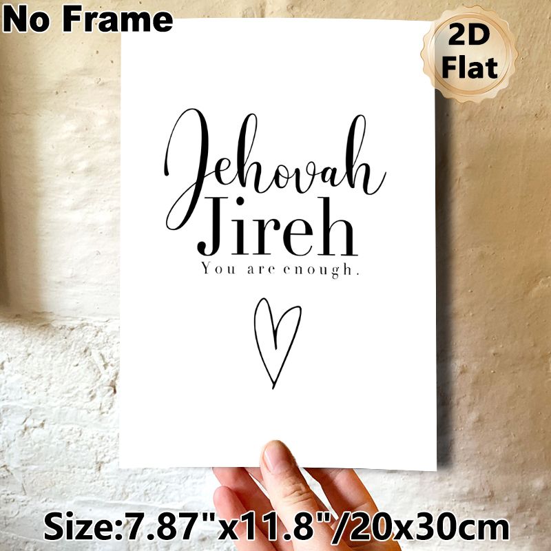 Jehovah Jireh Inspirational Painting Poster, Minimalist Black & White Typography Poster, Uplifting Motivational Quote With Hand-drawn Heart, Ideal For_maomaolike.com