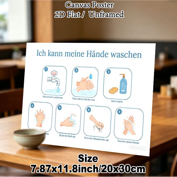 Handwashing Guide Painting Poster, Gentle Cartoon-style Step-by-step Handwashing Instruction Poster, Clear Visual Guide For Proper Hand Hygiene_maomaolike.com