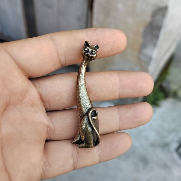 Hot-Selling Brass Long-Necked Cat Ring Stand Small Craft Cross-Border Chinese Retro Ornament_maomaolike.com