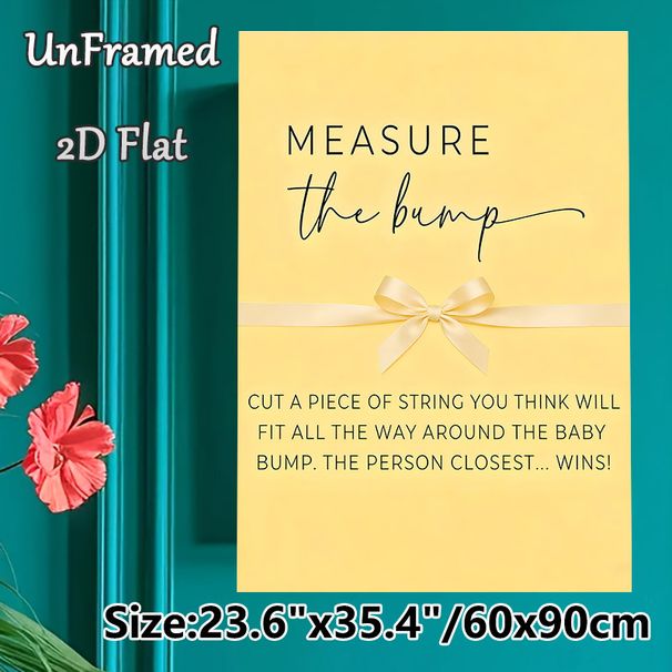 Baby Shower "Measure The Bump" Painting Poster, Soft Yellow Elegant Typographic Poster With Printed Ribbon, Fun Interactive Game Sign Ideal For Baby_maomaolike.com