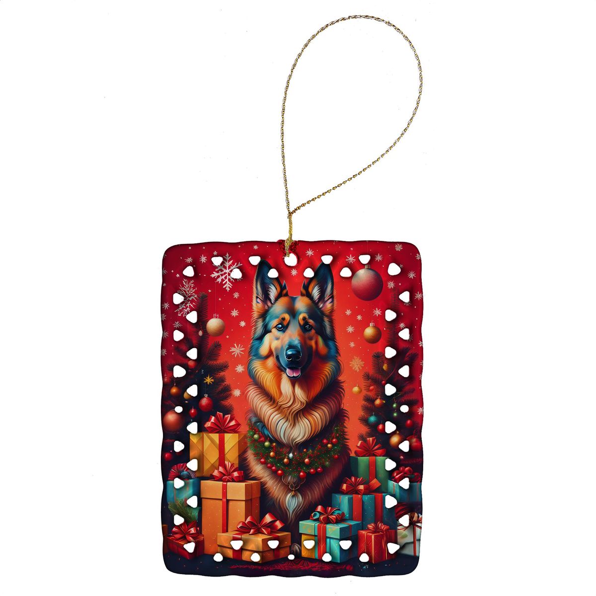Belgian Tervuren Holiday Christmas Porcelain Ornament Christmas Tree Hanging Decorations For Home Christmas Holiday, Rectangle, Gift, Multicolor_maomaolike.com
